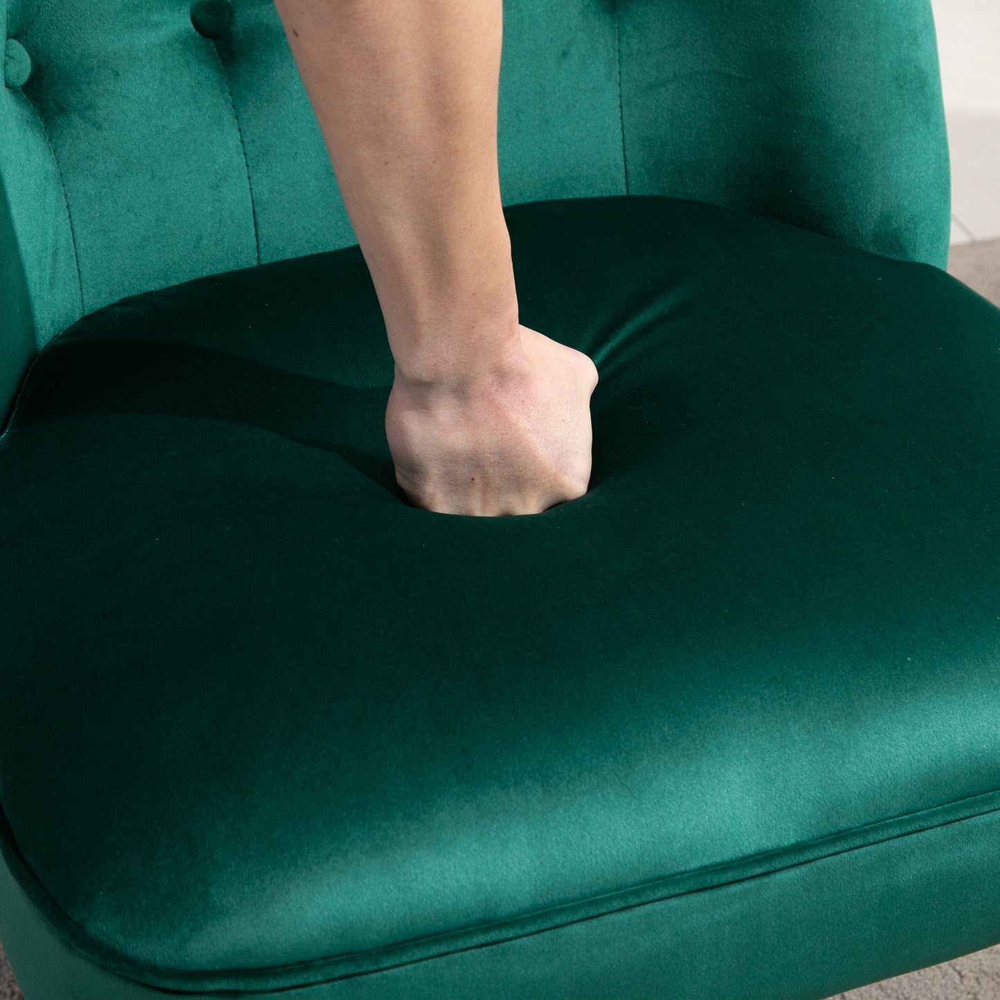 HOMCOM Velvet Accent Chairs Set Of 2 Button Tufted Wingback With Rubber Wood Legs Dark Green For Living Room And Bedroom