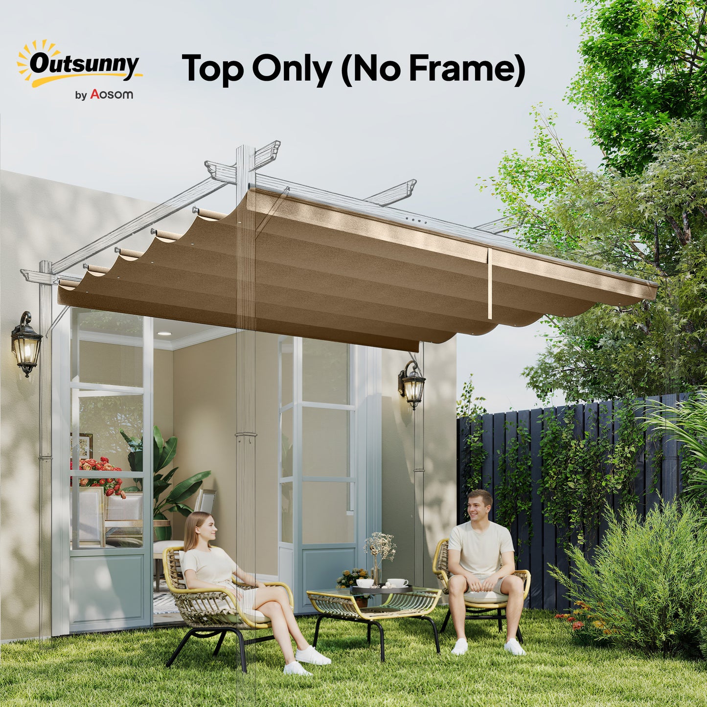 Outsunny Replacement Pergola Canopy 3.5 x 2.6 m Fits 4 x 3 m Frame Roof Top Only Tan