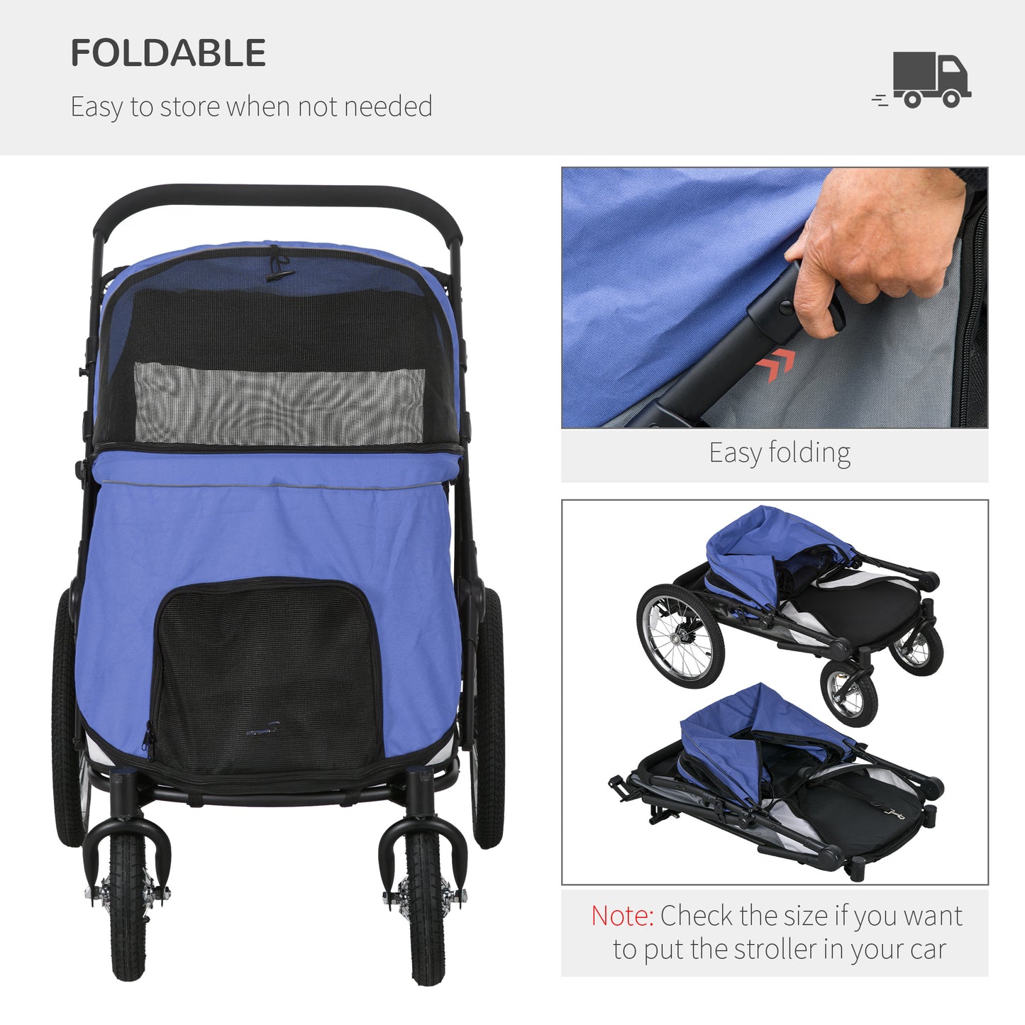 PawHut Blue Foldable Pet Stroller with Washable Cushion and Storage Bags for Medium to Large Dogs and Cats - Perfect for Travel - ALL4U RETAILER LTD