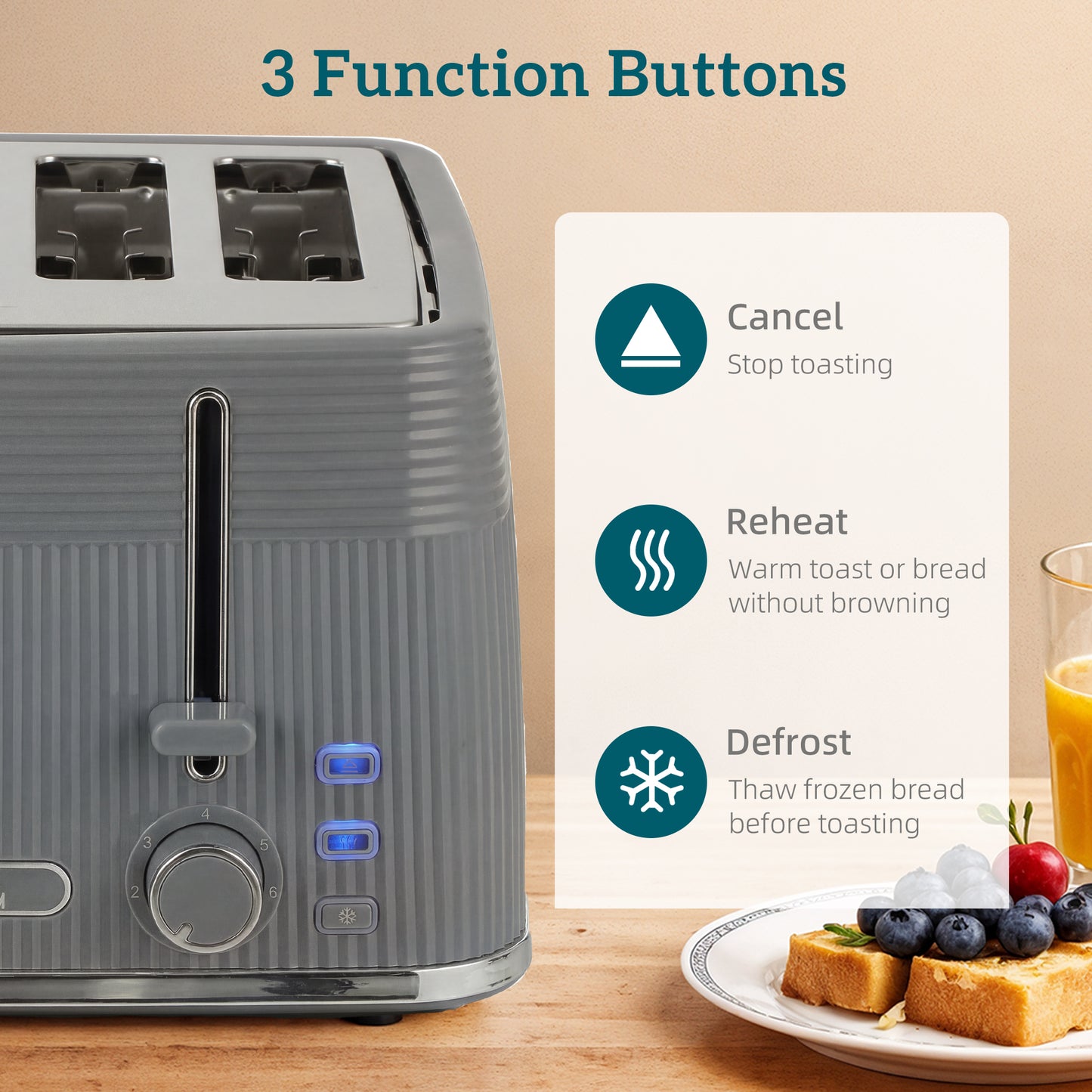 HOMCOM 4 Slice Toaster with Dual Controls and 7 Browning Levels Removable Crumb Tray Grey
