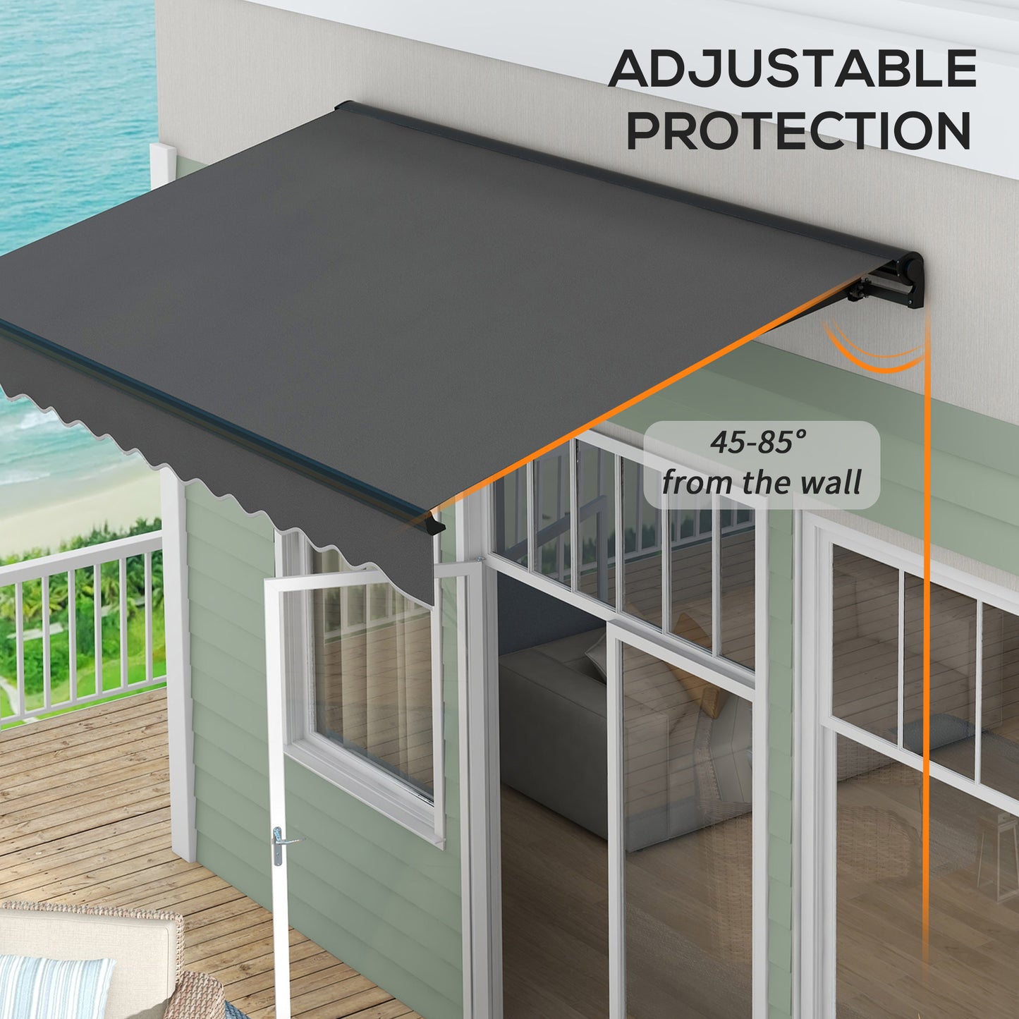 Outsunny 3 x 2m Aluminium Frame Electric Awning Retractable Retractable Awning Sun Canopies for Patio Door Window Dark Grey - ALL4U RETAILER LTD