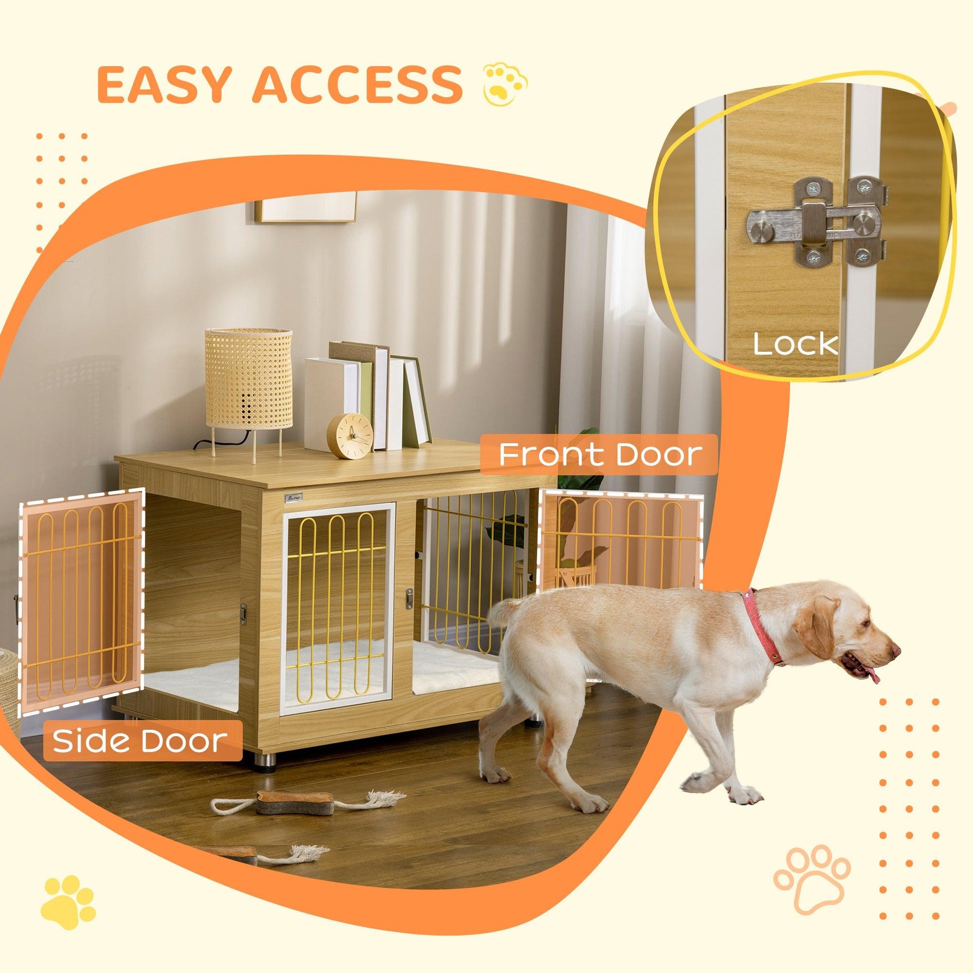 PawHut Dog Crate Furniture, Double Door End Table with Soft Cushion - Oak Tone - ALL4U RETAILER LTD