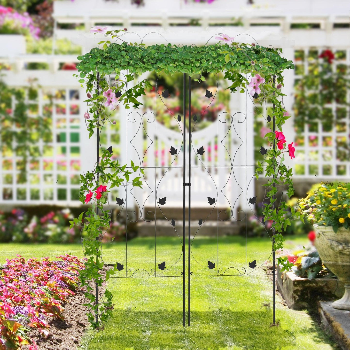 Outsunny Metal Trellis Set of 2, Garden Trellis for Climbing Plants Support Frames, Leaf Design - ALL4U RETAILER LTD