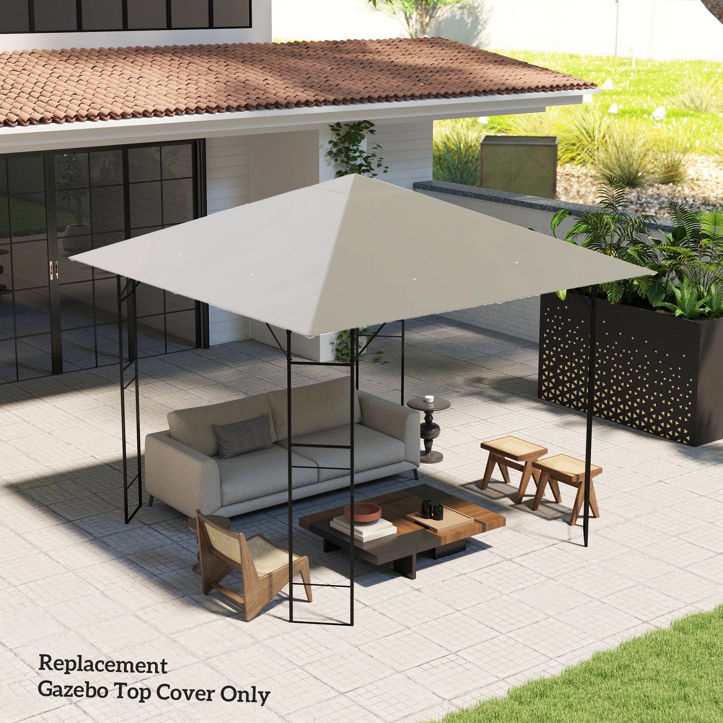 Outsunny 3 x 3m Gazebo Canopy Replacement for 01-0867 Series Light Grey PA-Coated Polyester UPF30 Sun Protection