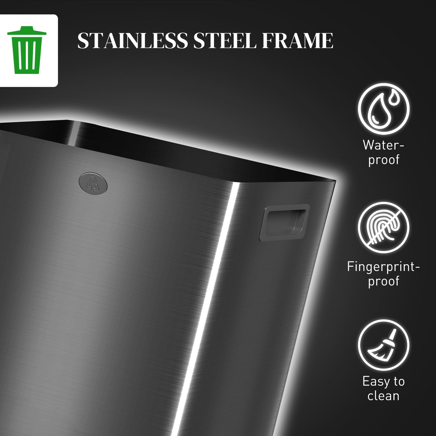 HOMCOM 40L Dual Compartment Stainless Steel Bin With Deodoriser Holders In Black