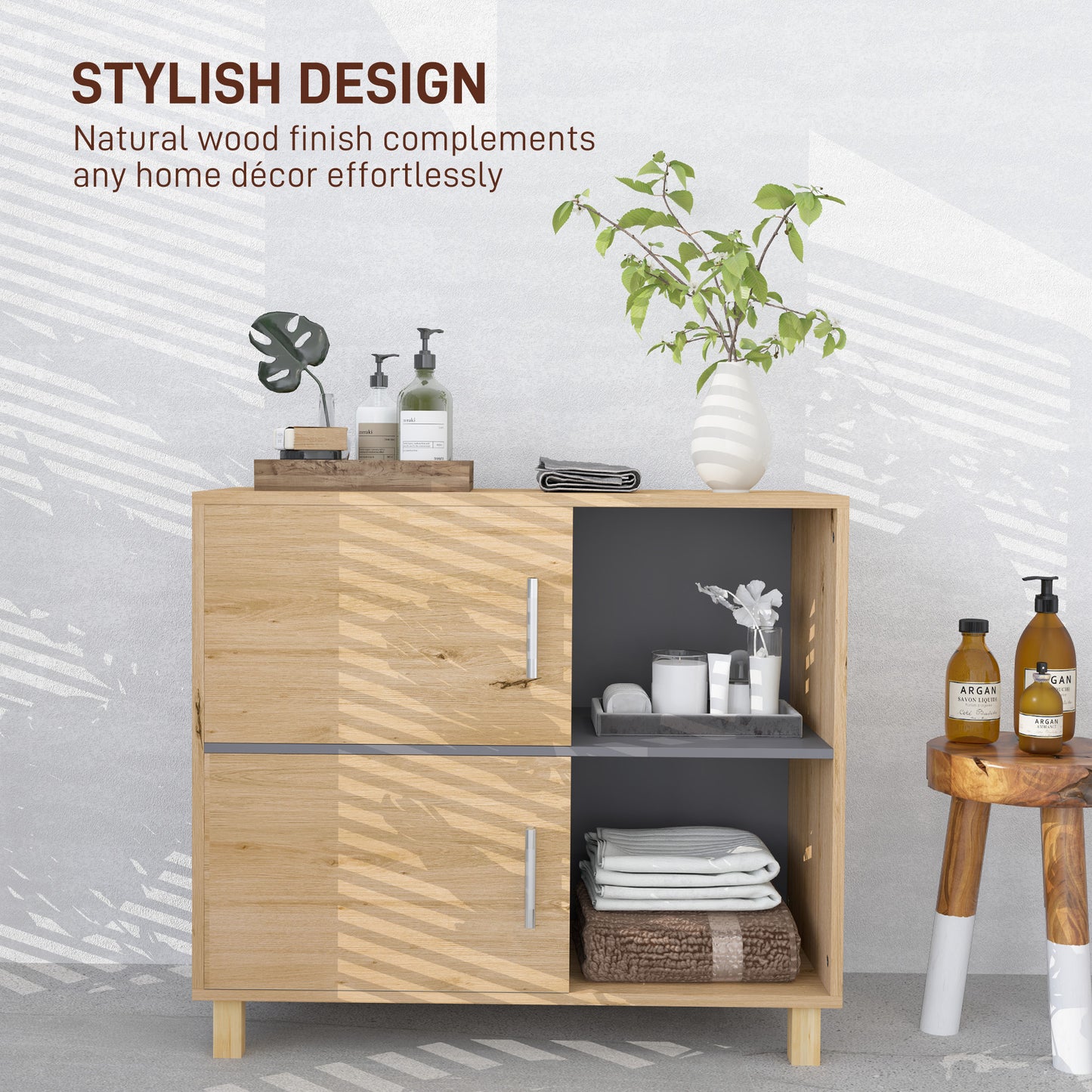 HOMCOM Freestanding Bathroom Cabinet With Open Compartments And Double Doors For Extra Storage