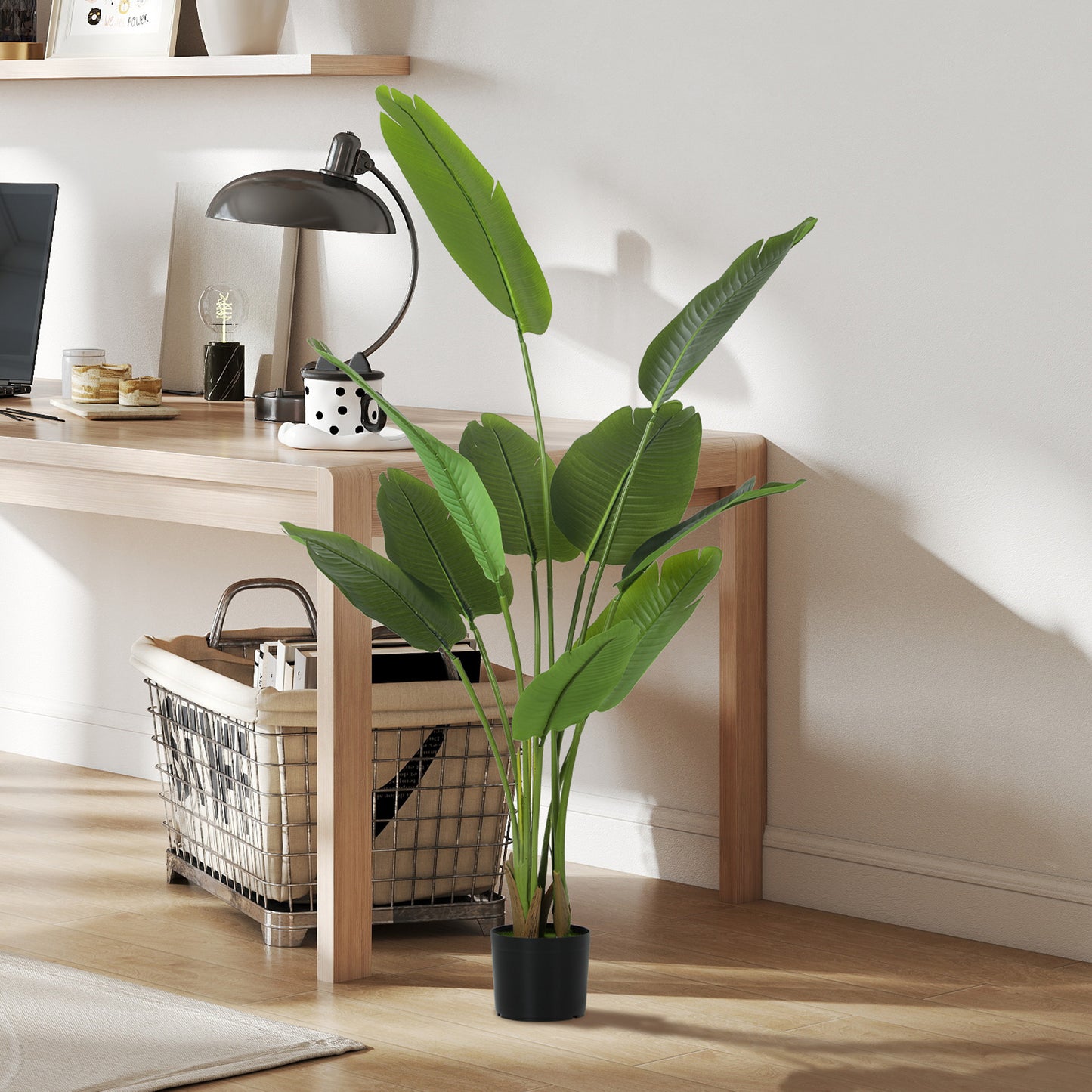 HOMCOM 160cm Tall Artificial Bird Of Paradise Plant Pot With Banana Leaves PEVA Leaves And Flocking For Home Office Decor