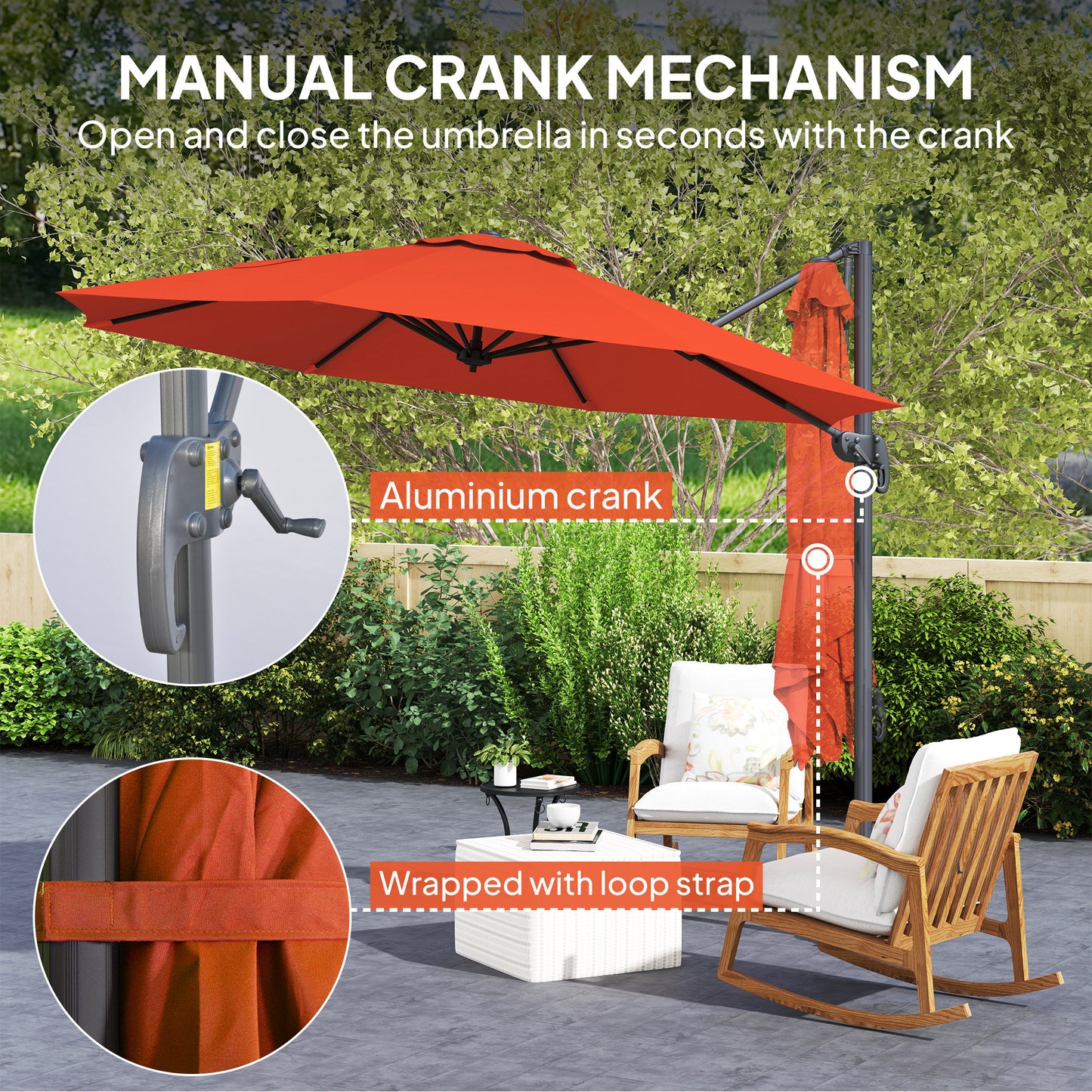 Outsunny Five Position Overhanging Cantilever Parasol Orange With Aluminum Frame And 360 Degree Rotation