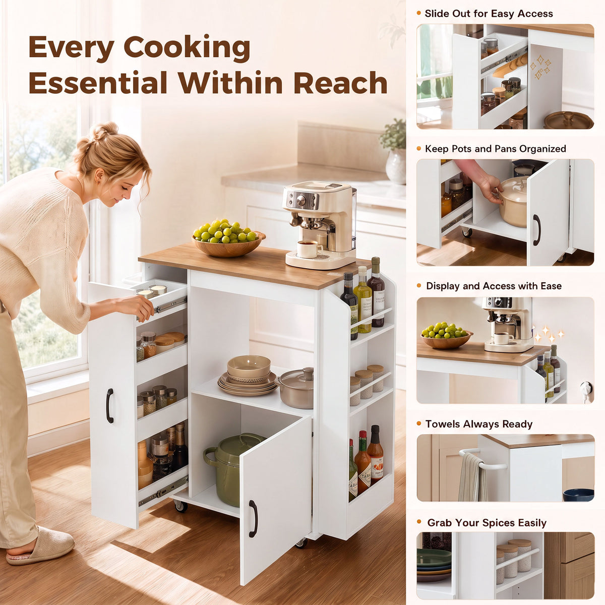 HOMCOM Rolling Kitchen Island Cart With Power Outlet And Pull Out Drawer