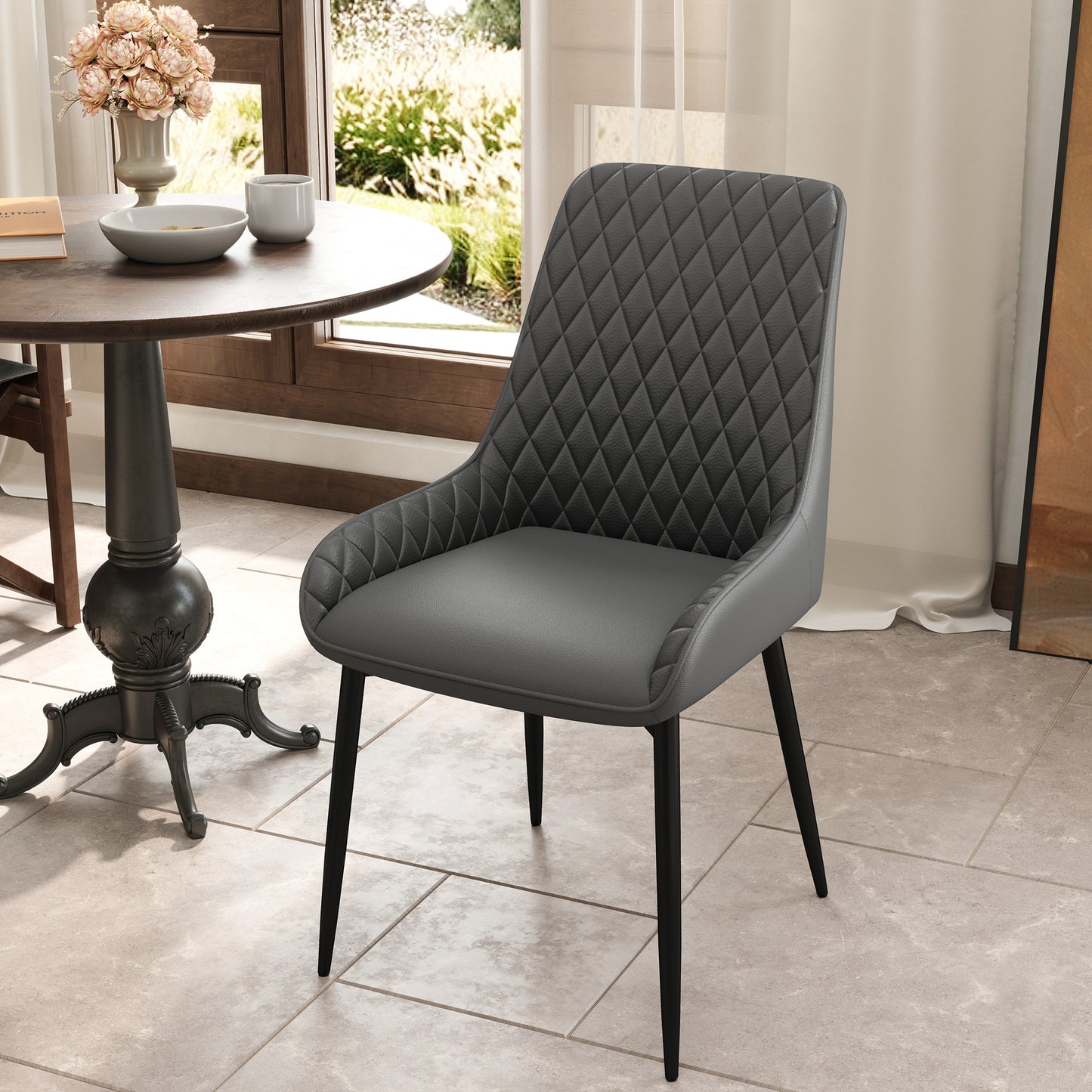 HOMCOM Set of 4 Quilted PU Leather Dining Chairs with Metal Frame and Foot Caps Grey