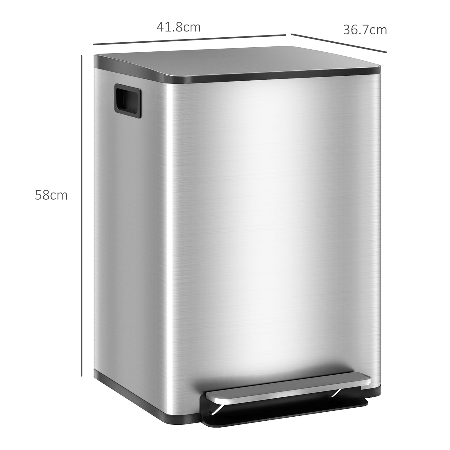 HOMCOM 40L Dual Compartment Stainless Steel Bin With Deodoriser Holders Silver Tone