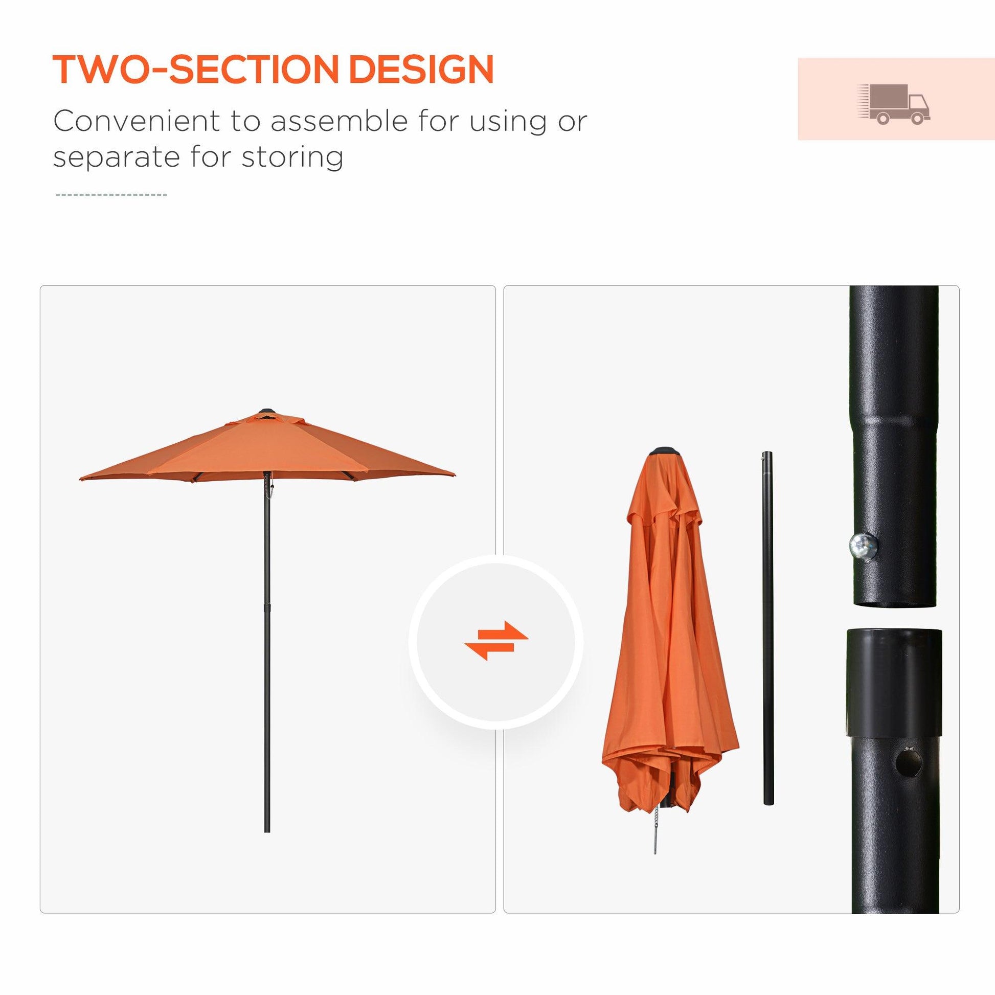 Outsunny 2m Parasol Patio Umbrella, Outdoor Sun Shade with 6 Ribs Orange - ALL4U RETAILER LTD