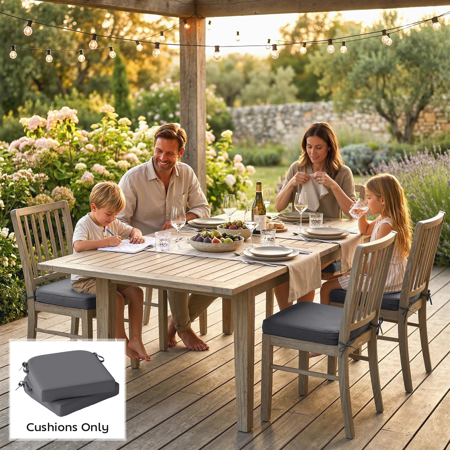 Outsunny Garden Chair Cushions Set Of 2 7cm Thick Foam With Ties Dark Grey Water Repellent