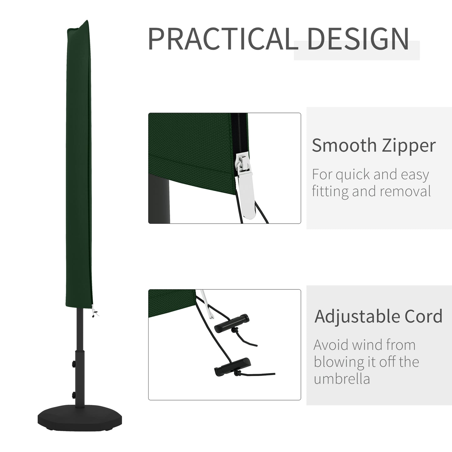 Outsunny Parasol Cover for Cantilever Umbrella 2 to 3.5 m Parasols with Zipper Green Banana Umbrella Protector