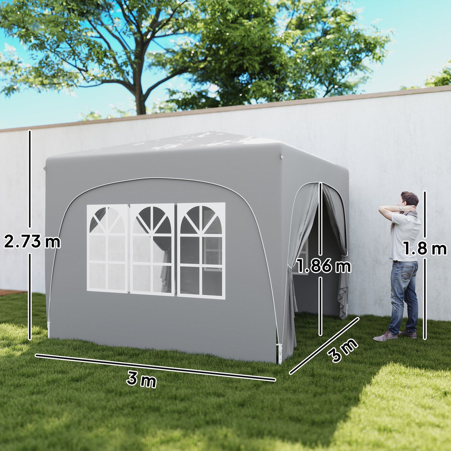 Outsunny 3x3m Pop Up Gazebo Shelter With Accessories Light Grey UPF50 UV Protection Adjustable Heights 253cm 263cm 273cm