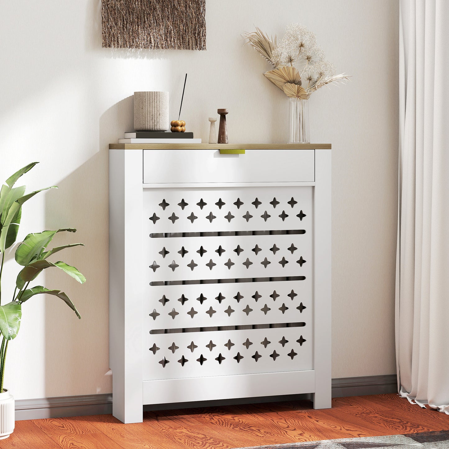 HOMCOM 78 By 19 Cm Minimal Radiator Cover With Drawer White Wood Effect MDF And Particle Board