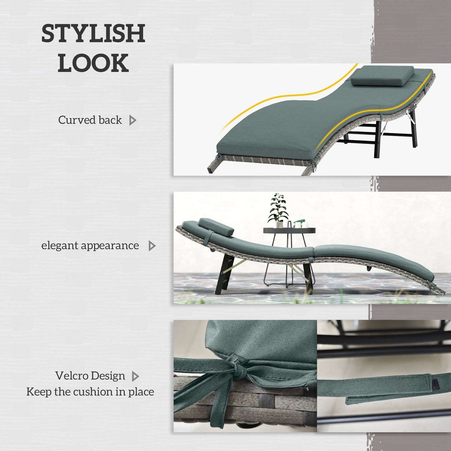 Outsunny Rattan Folding Sun Lounger Outdoor Chair With Cushion And Pillow Mixed Grey Weather Resistant
