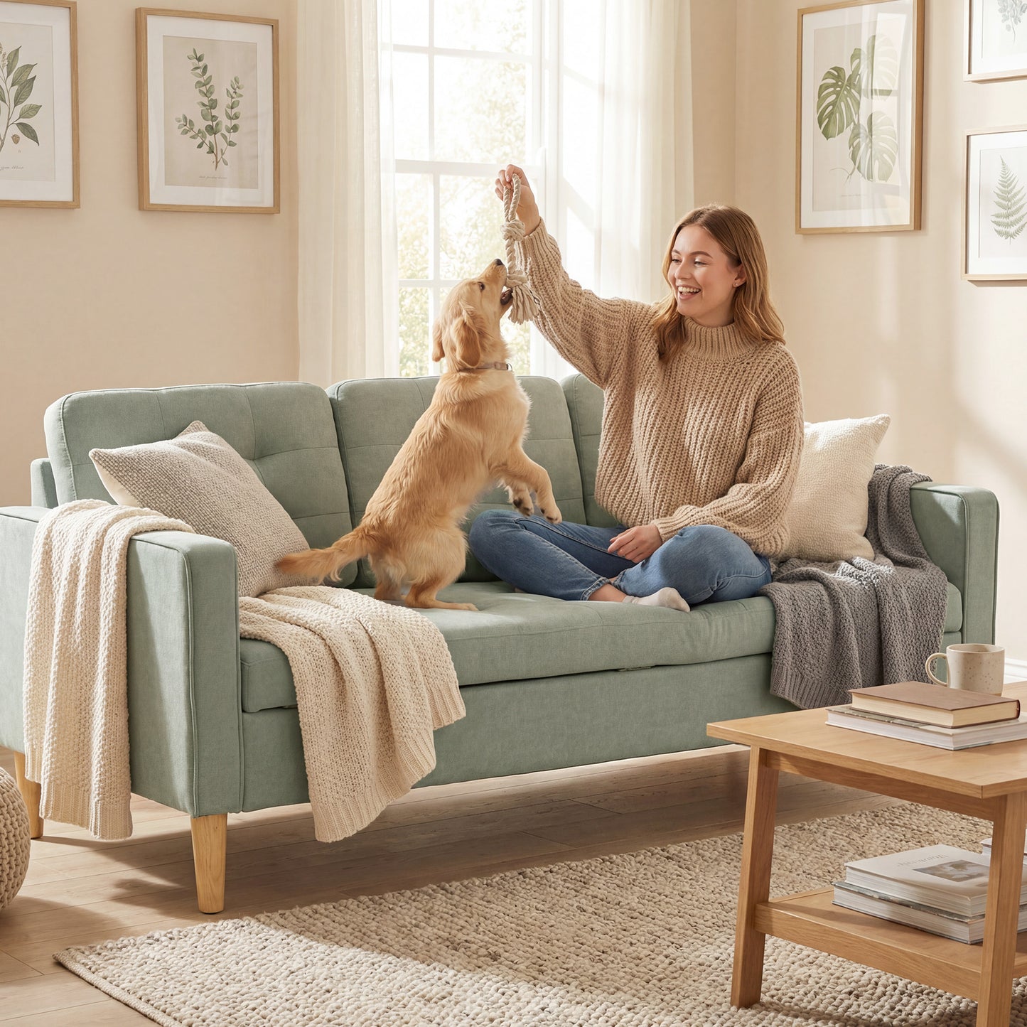 HOMCOM 3 Seater Sofa With Hidden Storage And Wood Legs 169cm Light Grey Upholstery For Living Room
