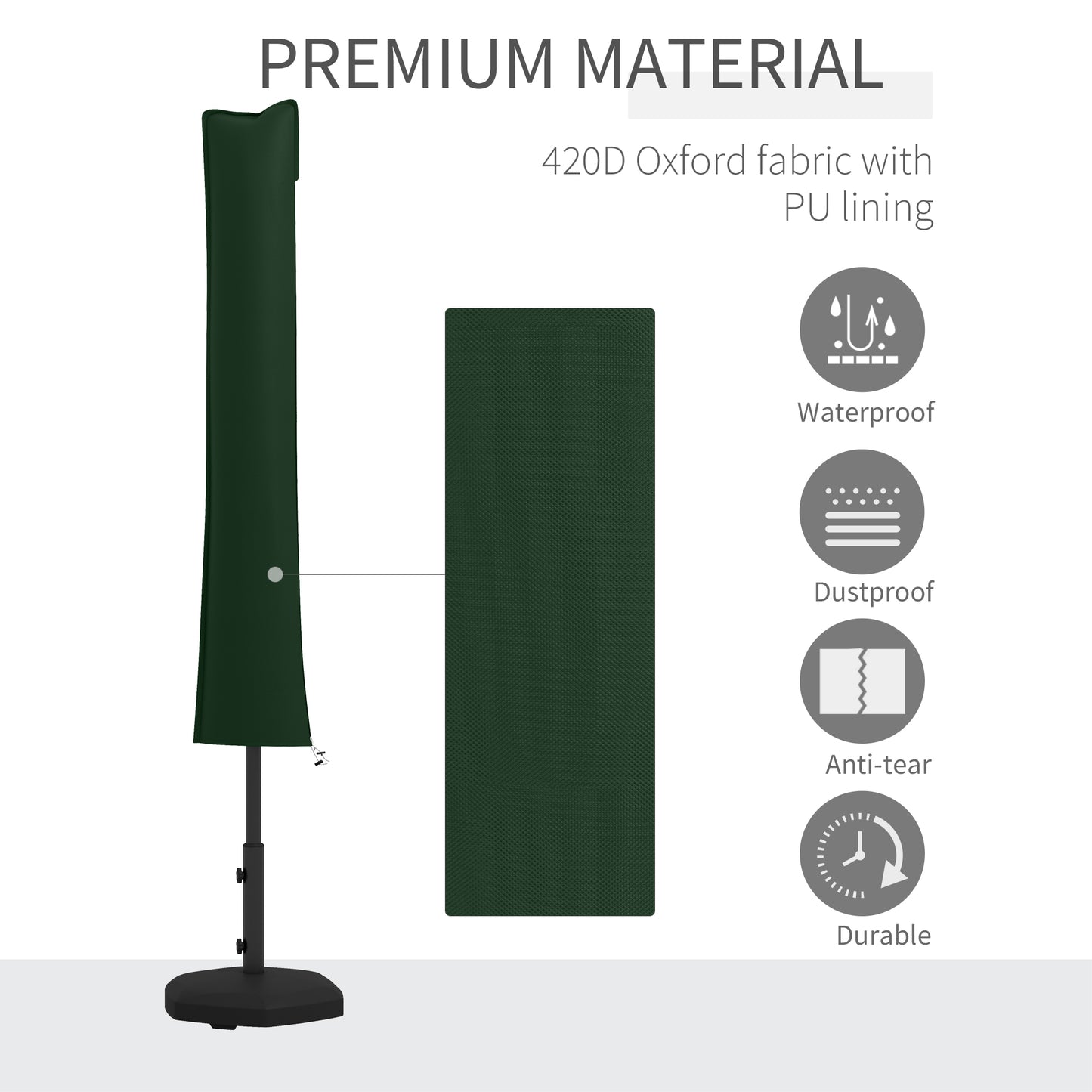 Outsunny Parasol Cover for Cantilever Umbrella 2 to 3.5 m Parasols with Zipper Green Banana Umbrella Protector