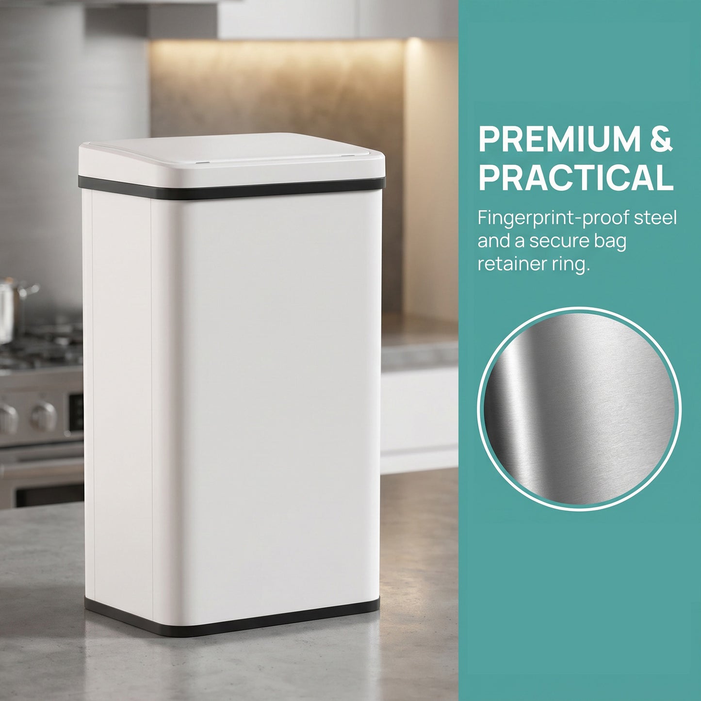 HOMCOM 40L Sensor Kitchen Bin With Soft Close Lid White Stainless Steel Finish Touchless Motion Sensor