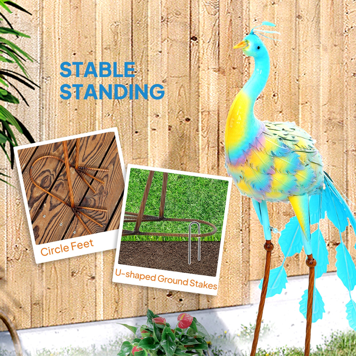 Outsunny Peacock Garden Statue Metal Ornament With Stakes For Patio Pond Landscape Outdoor Decor Multi Colour