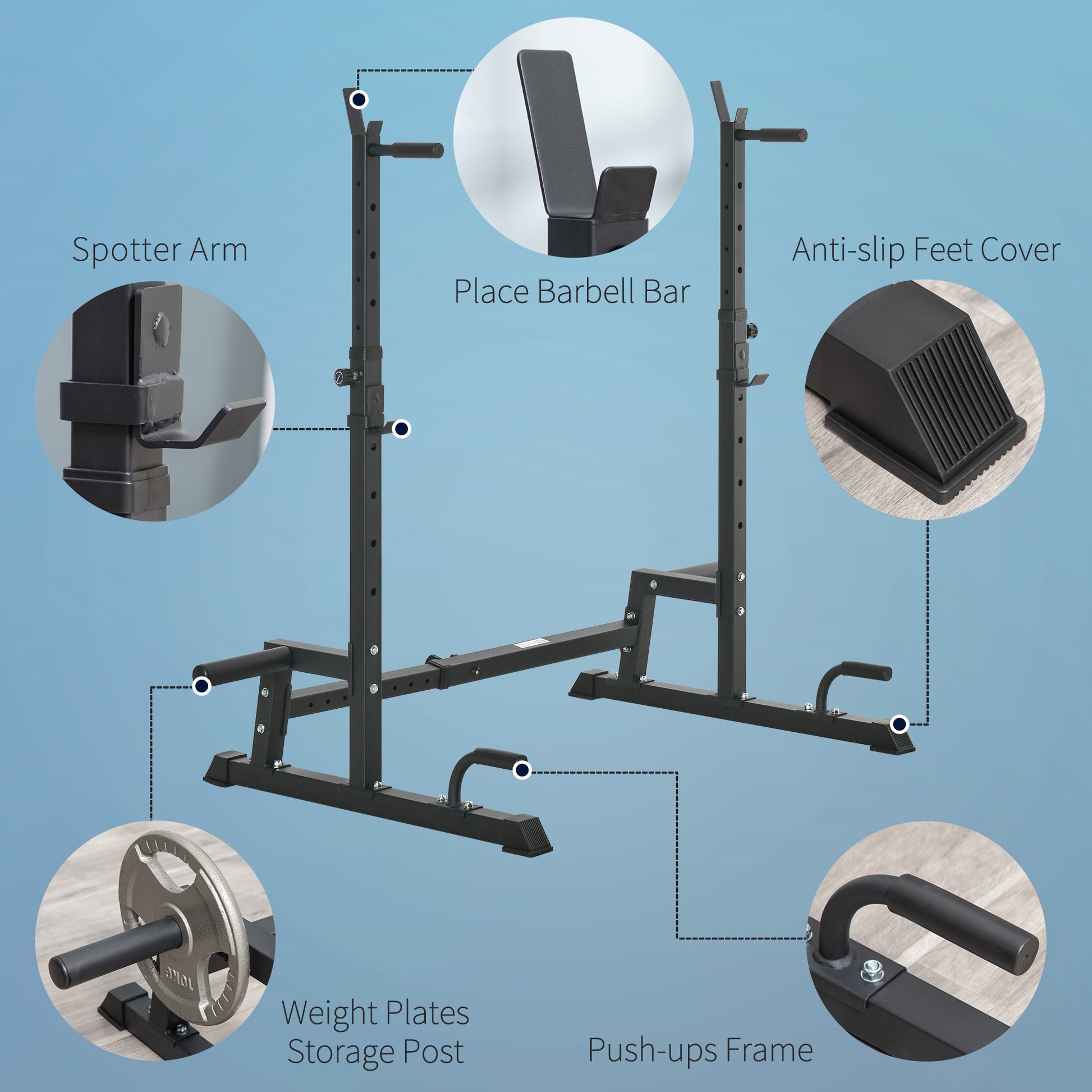 HOMCOM Heavy-Duty Adjustable Barbell Squat Rack and Weight Lifting Bench Station for Home Gym, Black - ALL4U RETAILER LTD