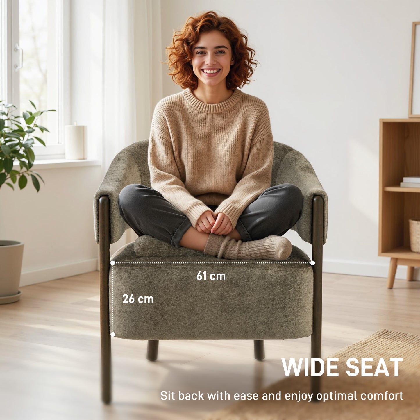 HOMCOM Accent Chair Upholstered Tub Chair With Solid Wood Frame And Legs In Light Brown Chenille Fabric