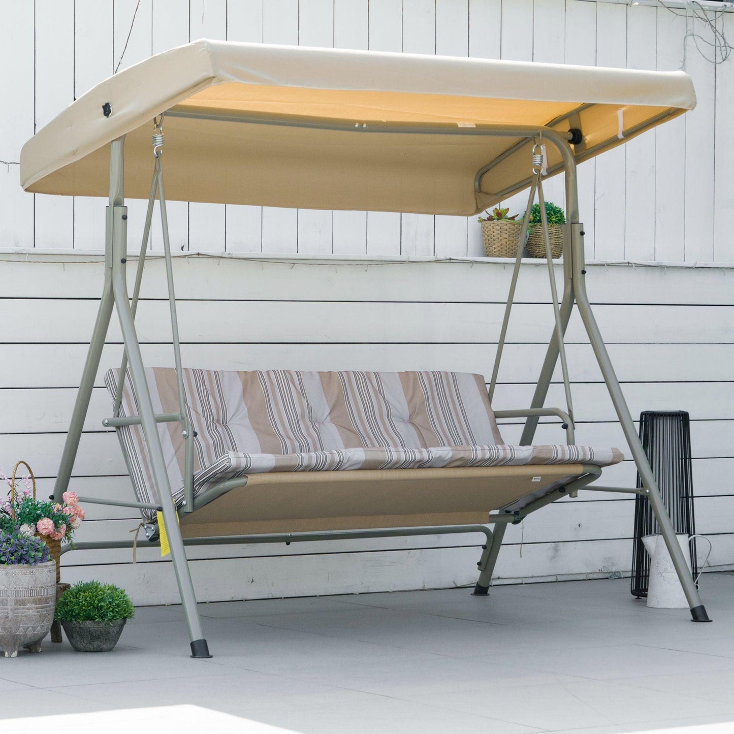 Outsunny 3 Seater Canopy Swing Chair Porch Hammock Bed Rocking Bench Dark Grey - ALL4U RETAILER LTD