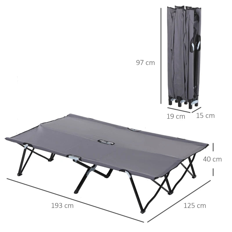 Outsunny Double Camping Cot Bed with Bag - Grey, Portable Folding Outdoor Sleeping Cot for Two - ALL4U RETAILER LTD