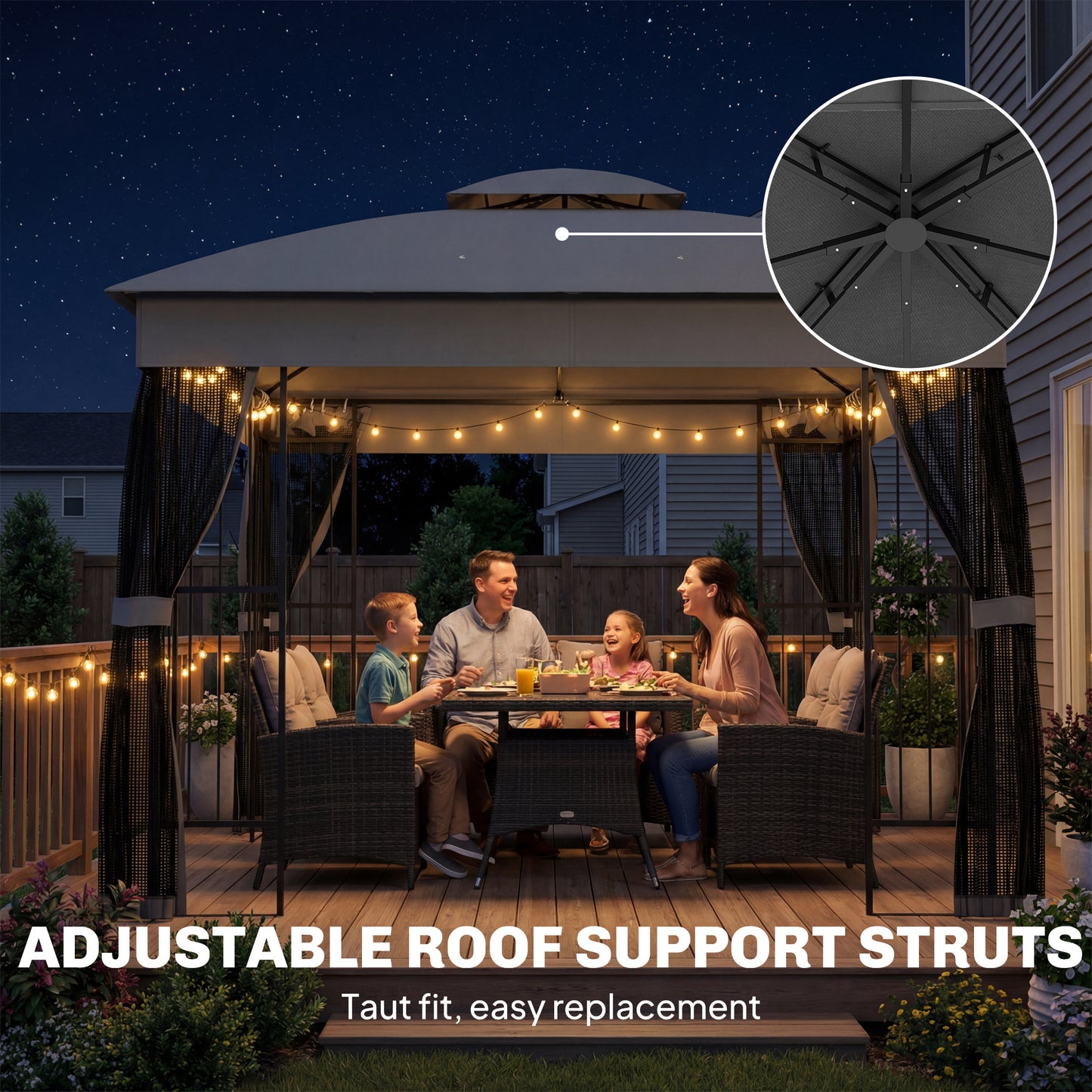 Outsunny 3 x 3 m Outdoor Garden Gazebo With Post Shelves UPF50 Plus Double Roof Permanent Pavilion Grey