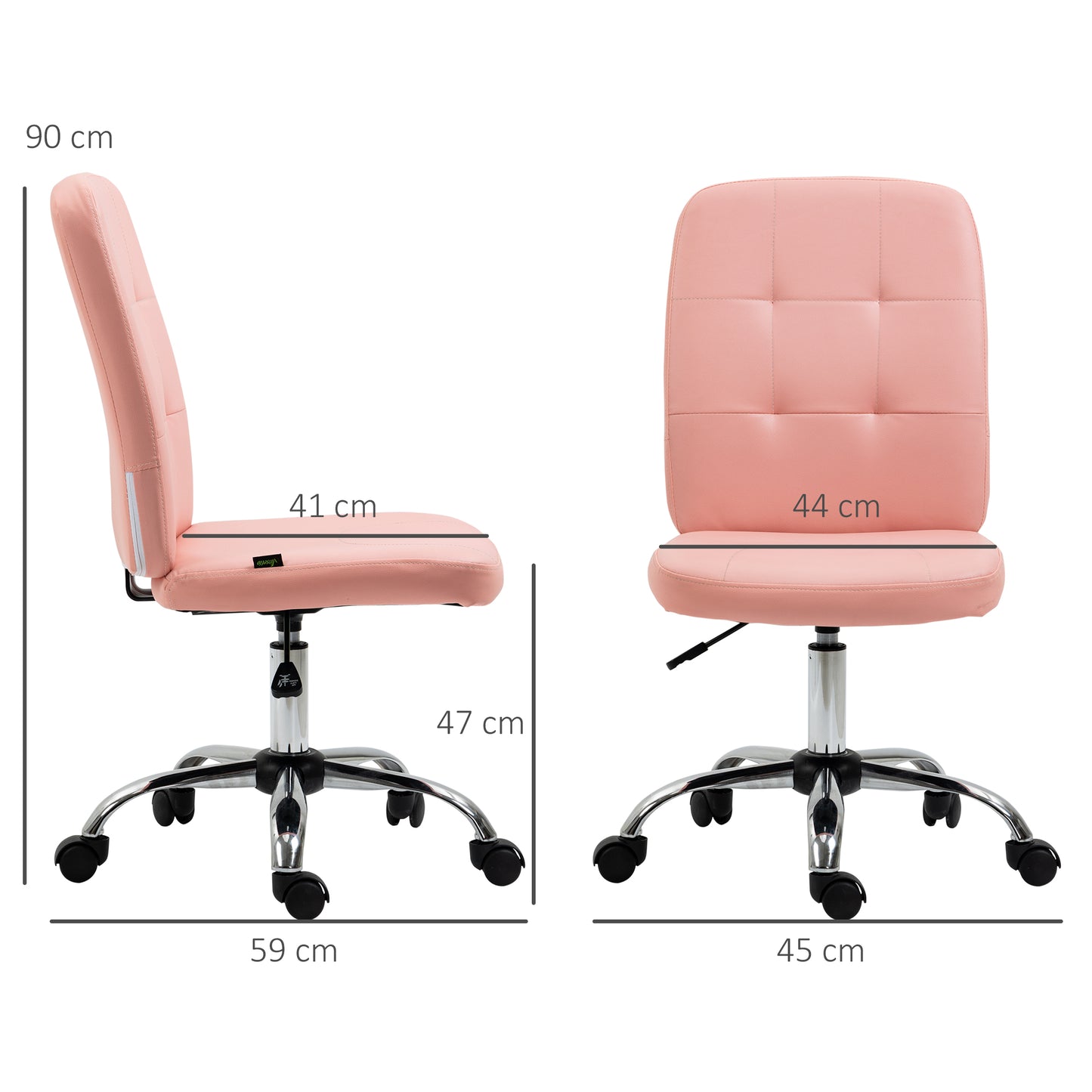 Vinsetto Pink Armless Faux Leather Office Chair with Adjustable Height - ALL4U RETAILER LTD