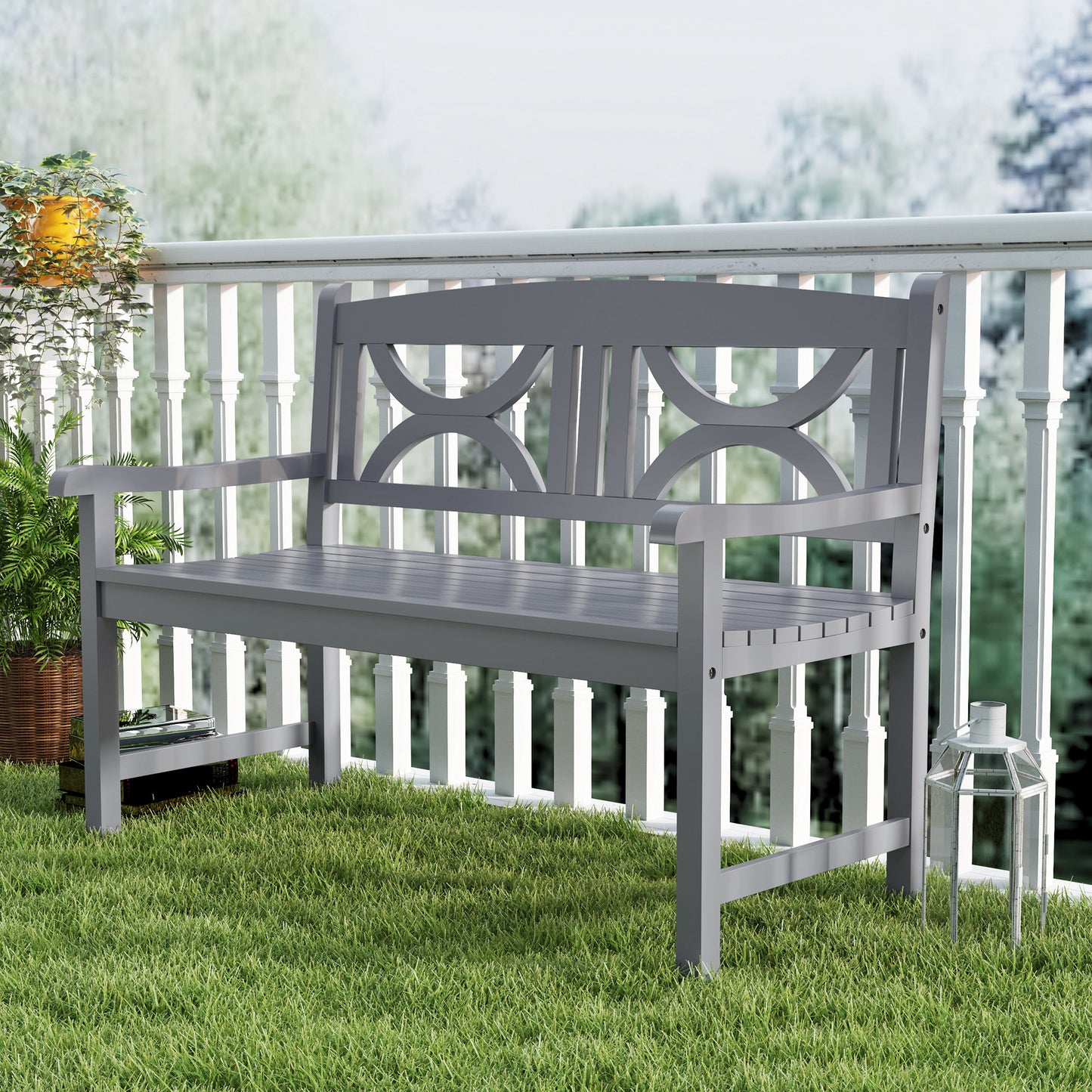 Outsunny 2 Seater Wooden Garden Bench Outdoor Patio Loveseat For Porch Grey Weather Resistant Poplar Wood