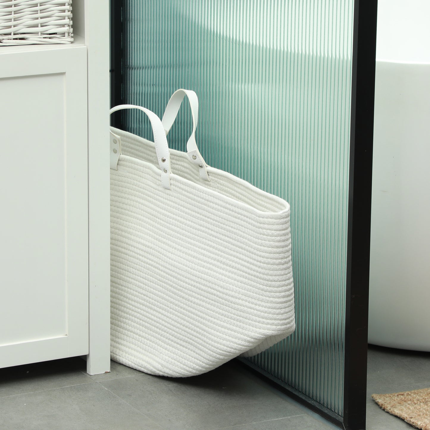 Cotton Rope Laundry Hamper - 88L Capacity with Handles in Cream White - ALL4U RETAILER LTD