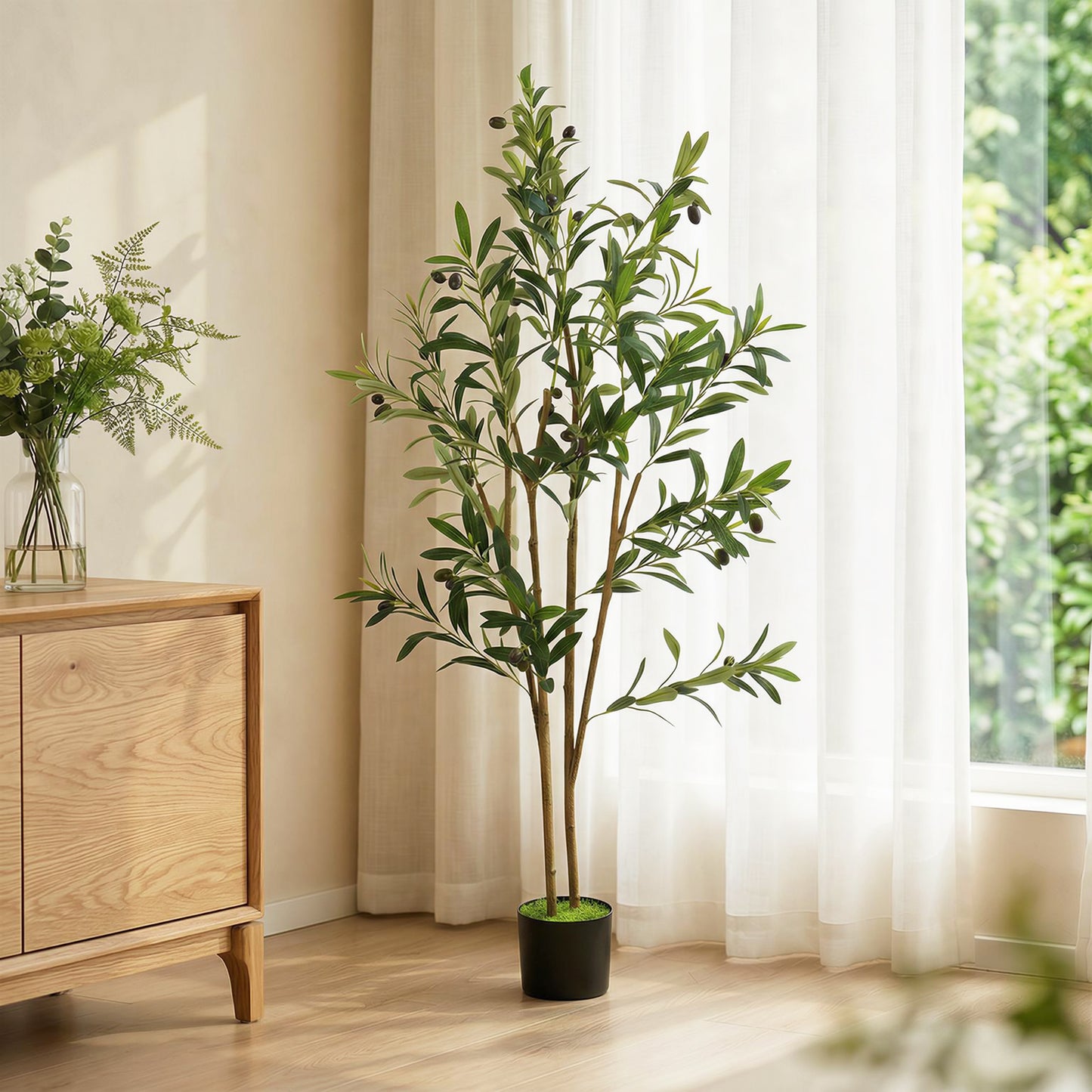 HOMCOM 120 Cm Silk Artificial Olive Tree With 303 Leaves In Cement Pot For Living Room Or Office Decor