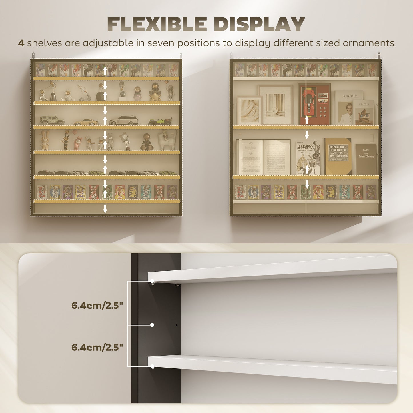 HOMCOM Six Shelf Display Cabinet With Glass Doors Black And White Ideal For Decor And Storage