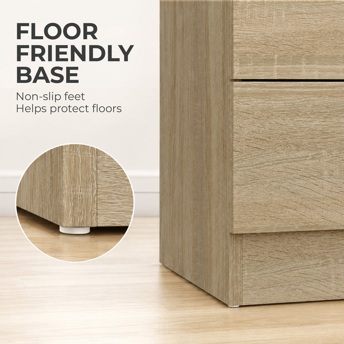 HOMCOM Oak Three Drawer Bedside Table Nightstand with Storage