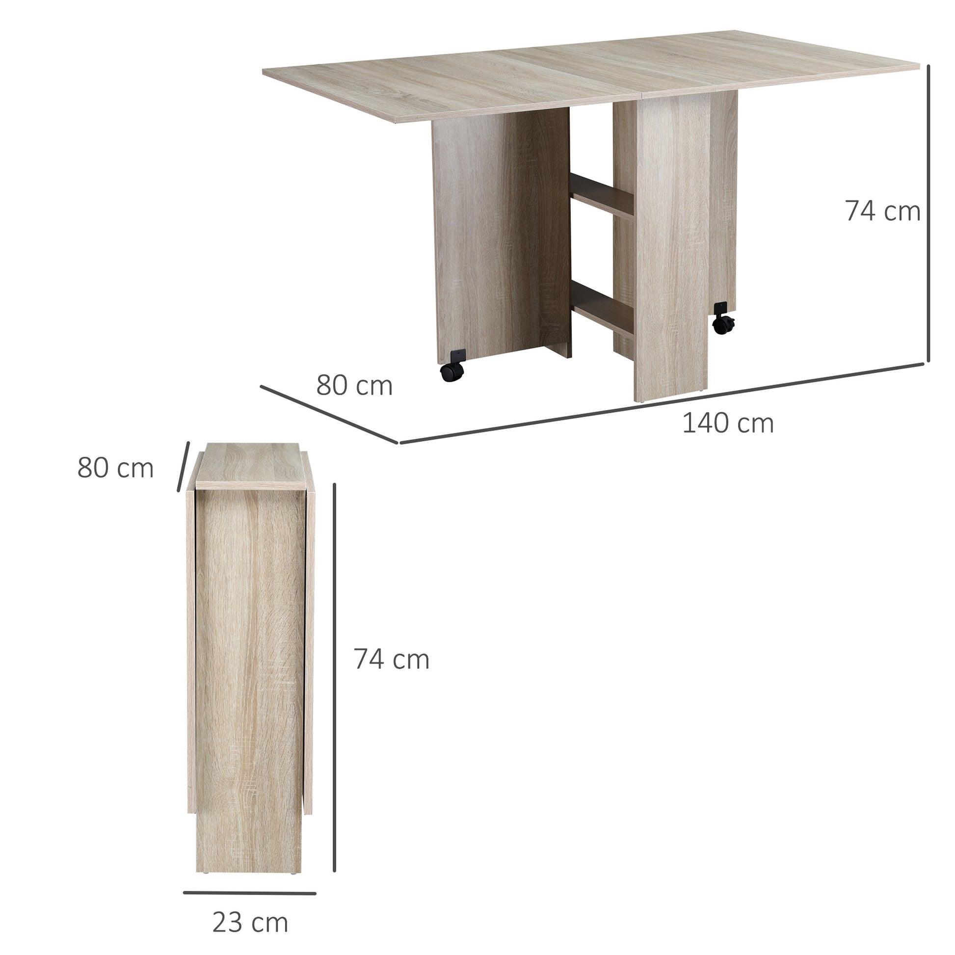 HOMCOM Mobile Drop Leaf Dining Table with Storage Shelves and Wheels - Ideal for Small Spaces - ALL4U RETAILER LTD