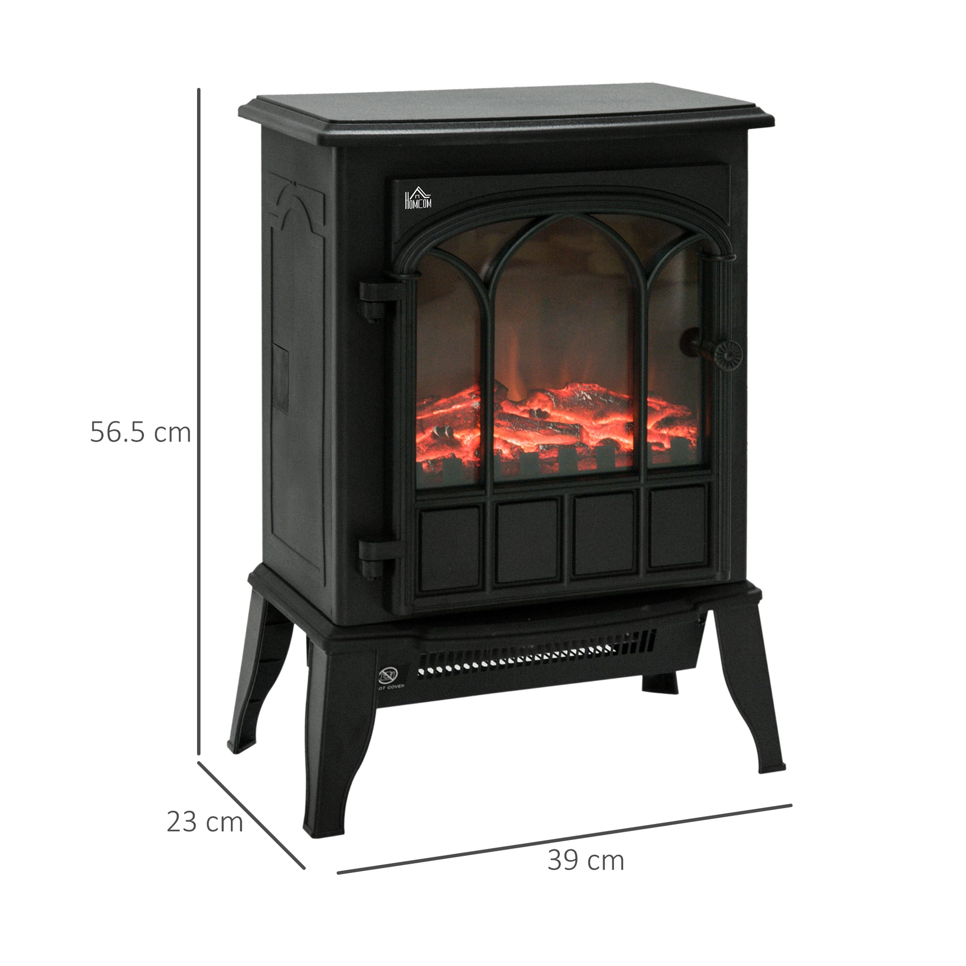 HOMCOM Stylish Black Electric Fireplace Heater with Independent Flame Effect, 1000W/2000W - ALL4U RETAILER LTD