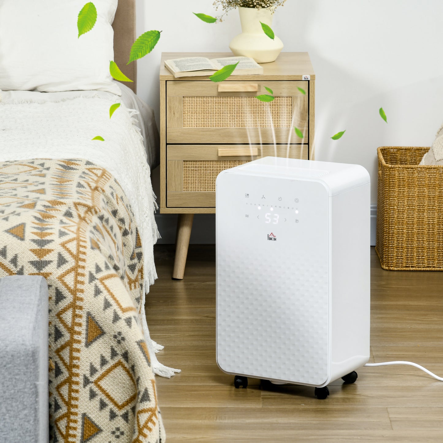 HOMCOM 2000mL Compact Dehumidifier and Air Purifier with 5 Modes, 24-Hour Timer, 12L/Day Capacity for Home Use, White - ALL4U RETAILER LTD