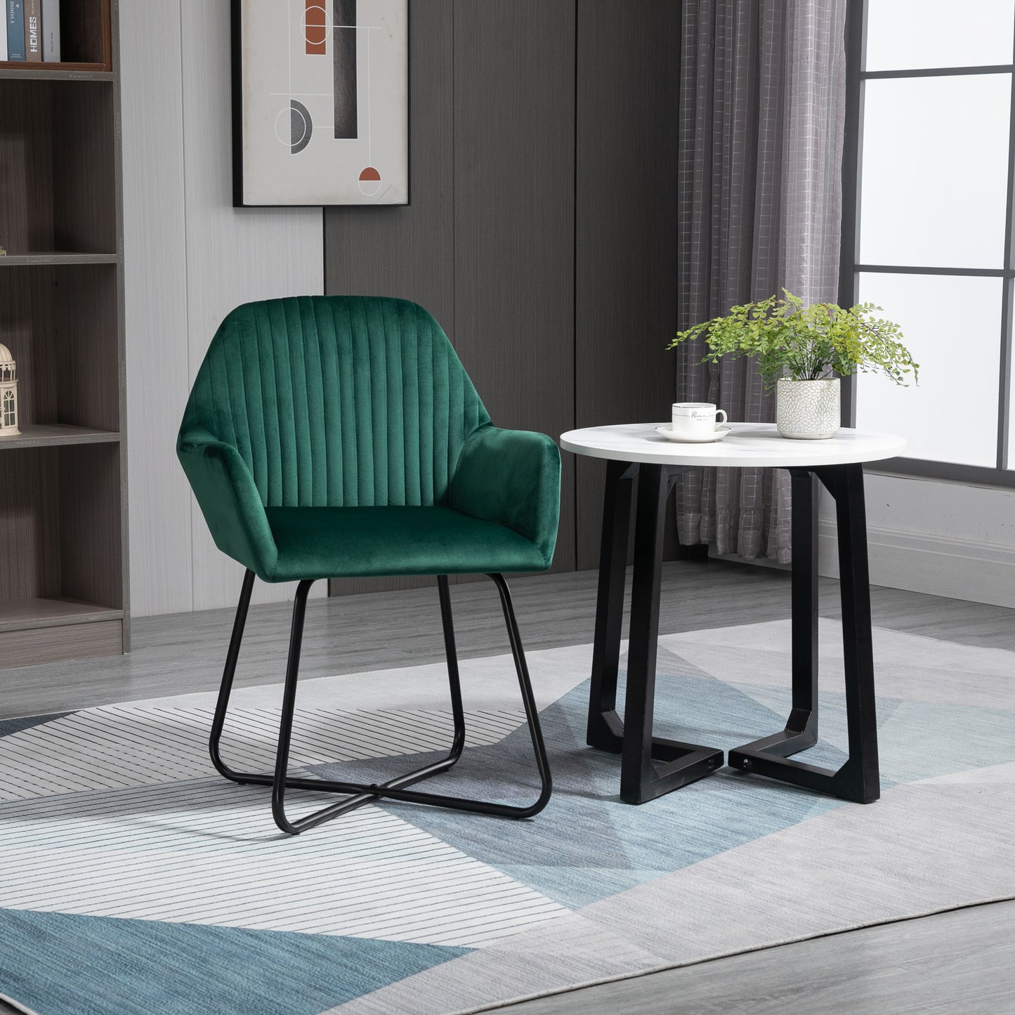 HOMCOM Modern Upholstered Arm Chair With Metal Base Velvet Feel Accent Chair For Living Room Green