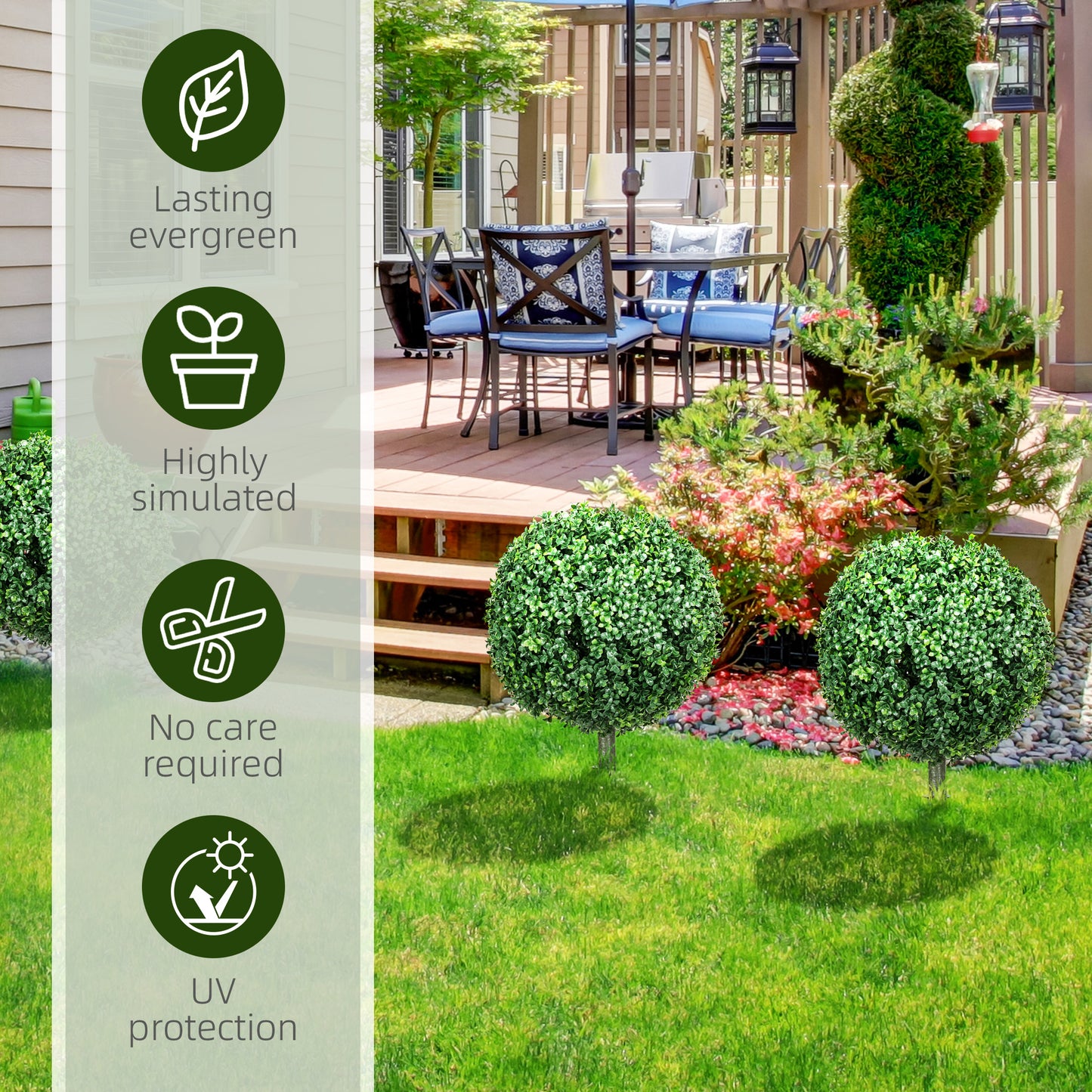 HOMCOM 2 Pack Artificial Boxwood Topiary Trees With Ground Stakes Ball Shaped For Indoor Outdoor UV Resistant