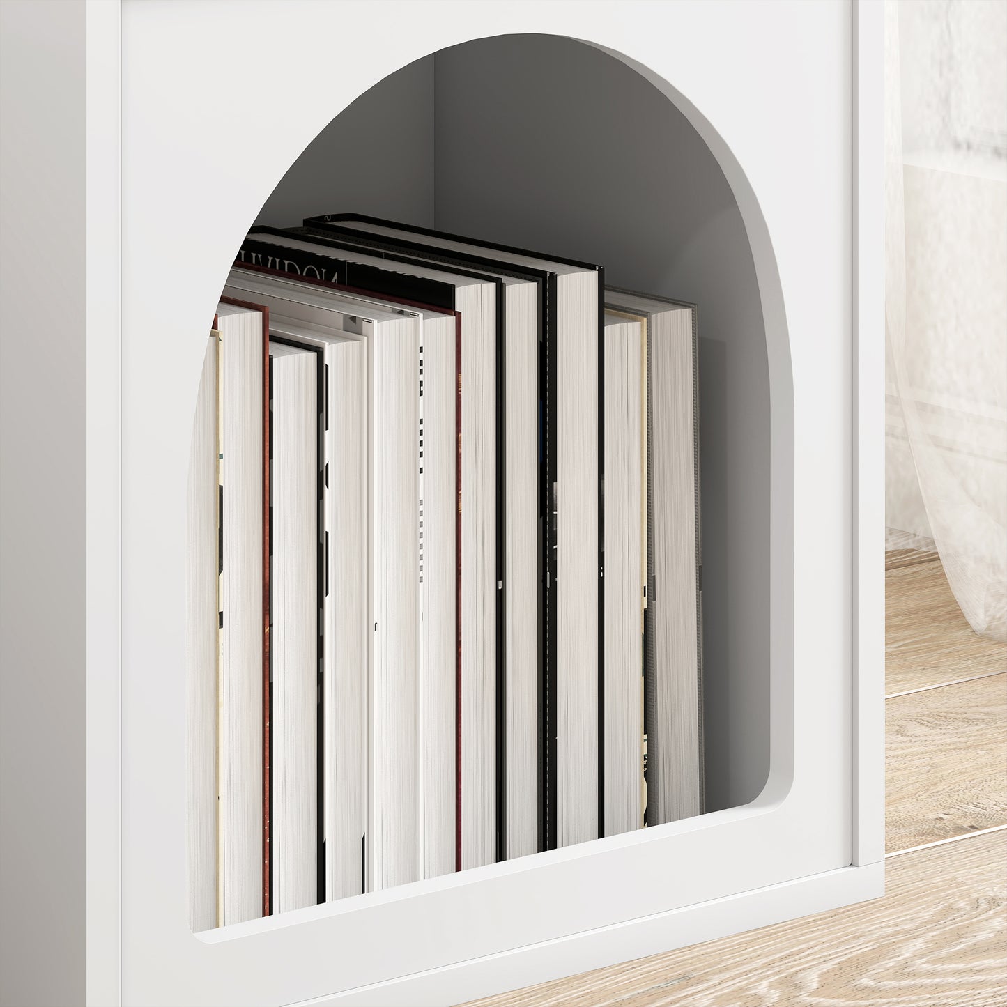 HOMCOM Bedside Table With Arch Design And Two Open Compartments In White For Cozy Storage And End Table Use