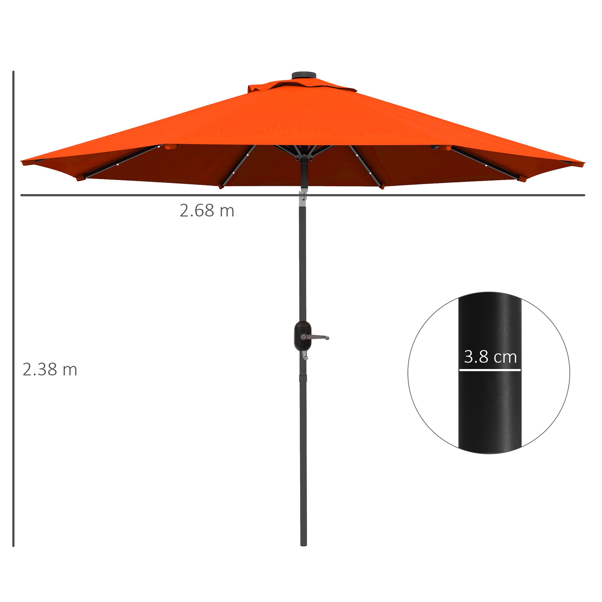 Outsunny 2.7m Solar-Powered Patio Umbrella with Tilt Function and 24 LED Lights, Vibrant Orange - ALL4U RETAILER LTD