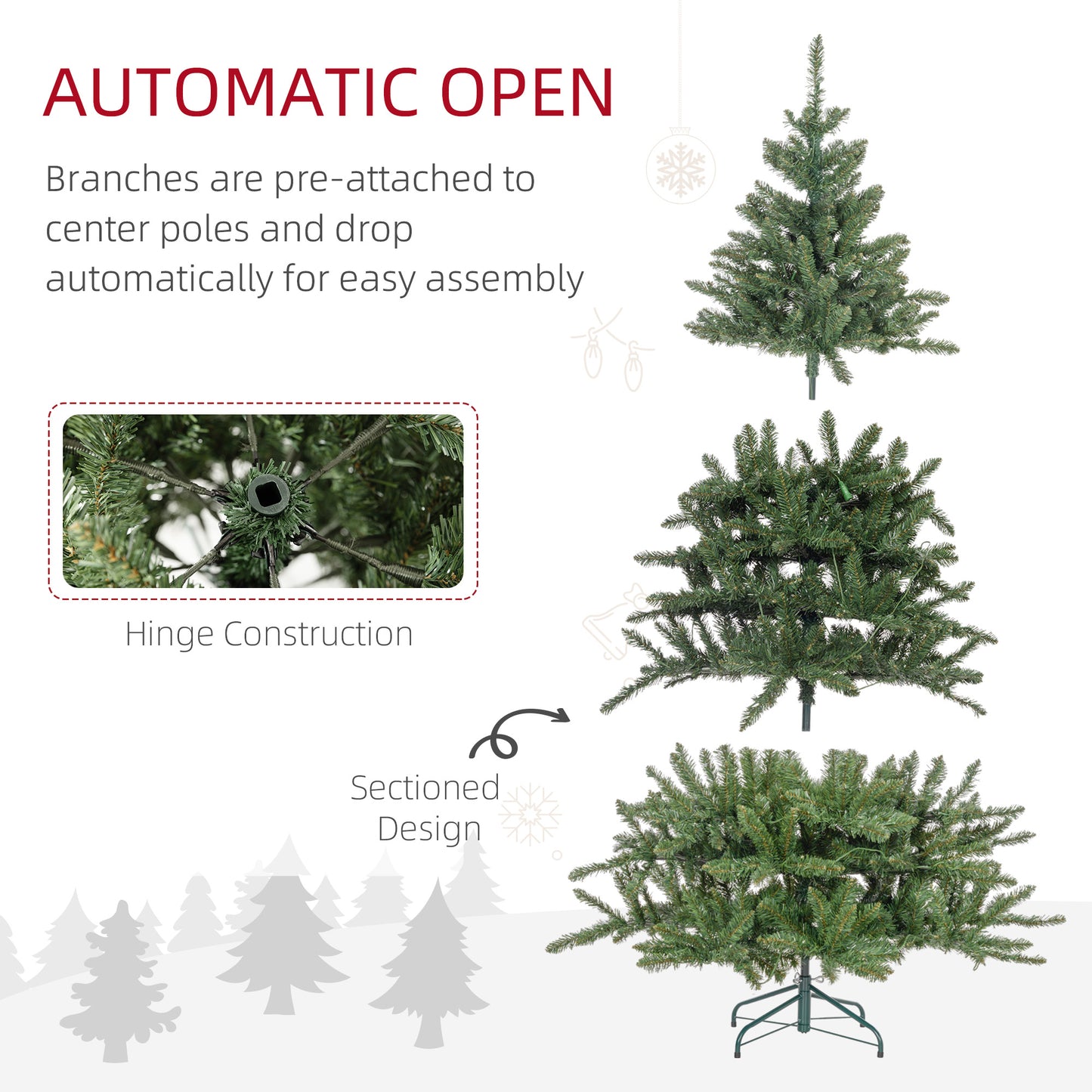 HOMCOM 6ft Prelit Artificial Christmas Tree with Warm White LEDs, 872 Tips & Metal Base - Festive Green Decor - ALL4U RETAILER LTD