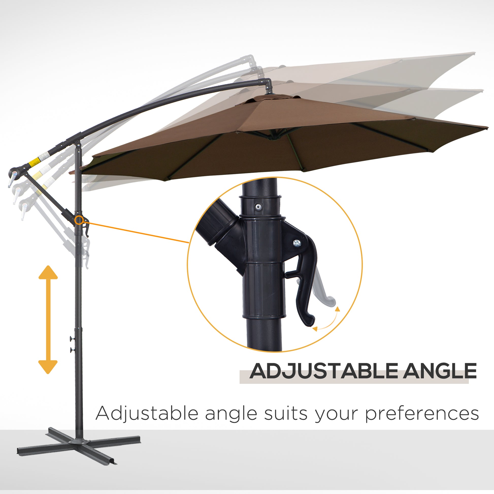 Outsunny 3M Brown Cantilever Patio Umbrella - Steel Frame Hanging Parasol for Outdoor Sunshade - ALL4U RETAILER LTD