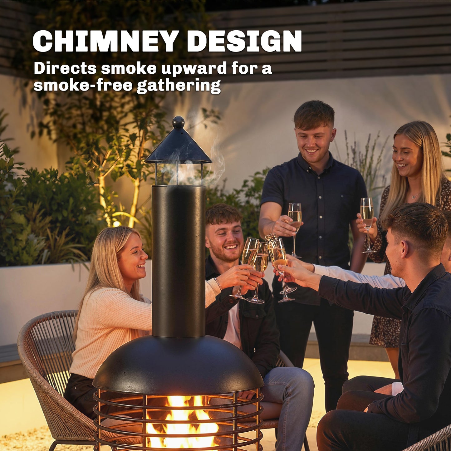 Outsunny Chimney Fire Pit Portable Wood Burning Outdoor Fireplace With Poker Charcoal Grid For Garden Patio Black