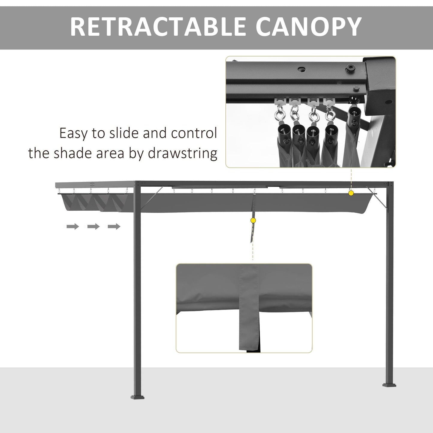 Outsunny 3m Wall Mounted Gazebo Canopy - Grey - ALL4U RETAILER LTD