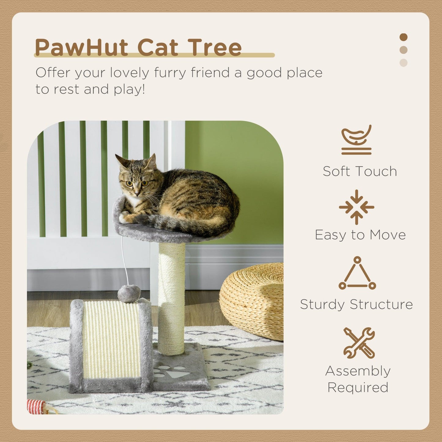 PawHut Cat Scratching Post Tree Climber Grey - ALL4U RETAILER LTD