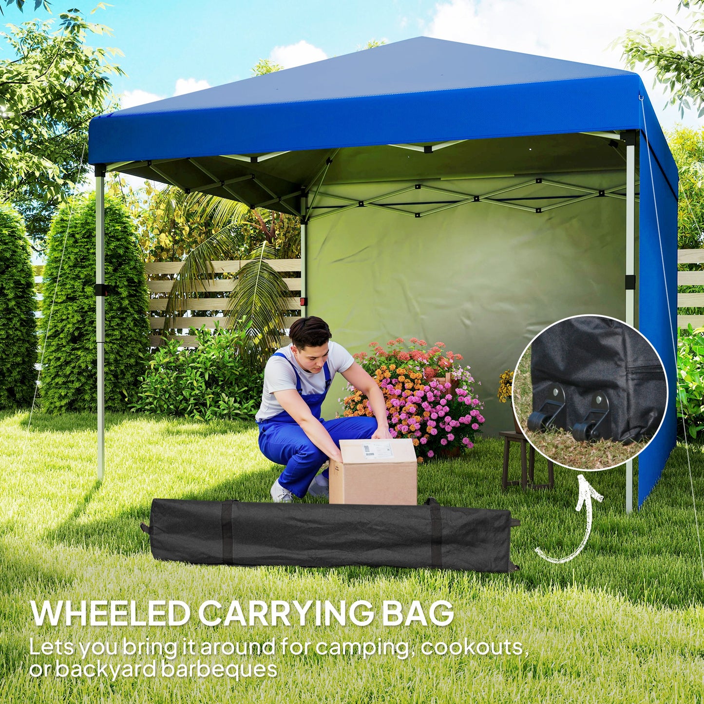 Outsunny 3x3m Pop Up Gazebo With 2 Sidewalls UPF 30 Plus Height Adjustable Party Tent For Garden Patio Blue