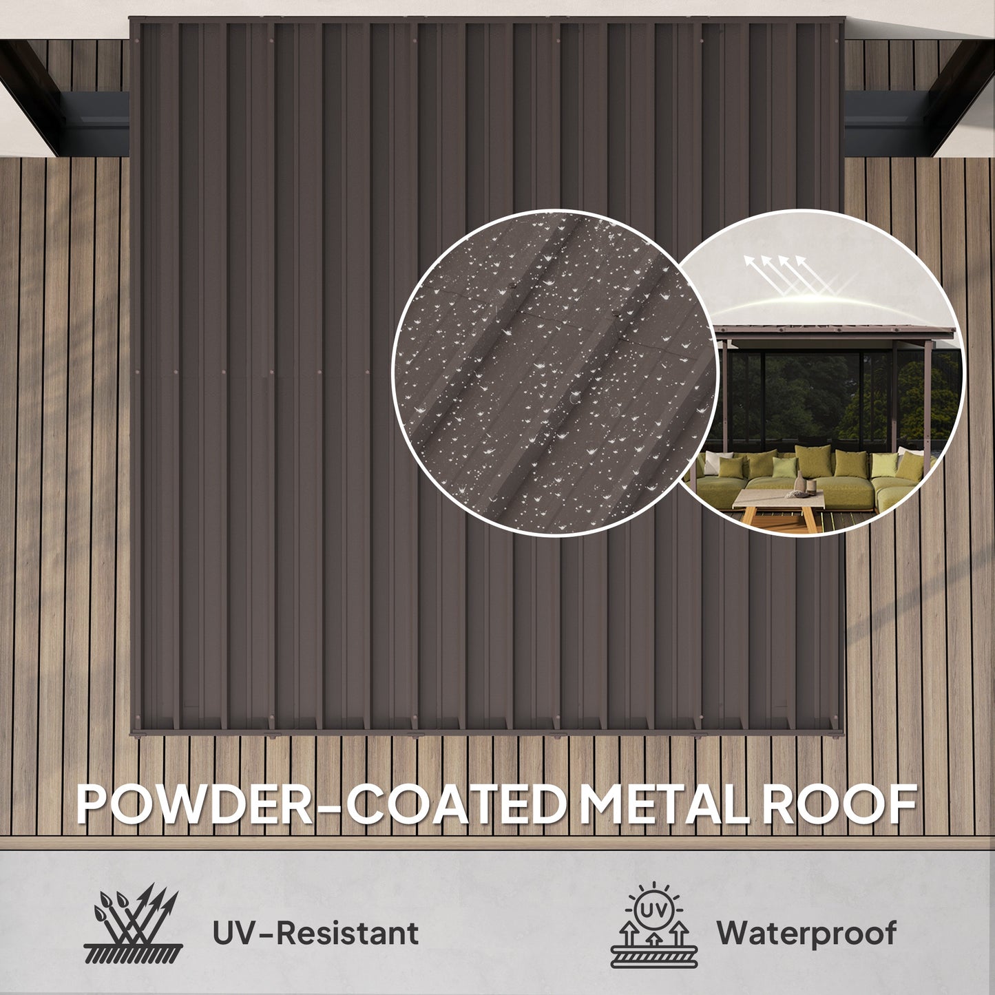 Outsunny 3x3m Garden Pergola With Waterproof Metal Roof Gazebo Wind Resistant Outdoor Sun Shade Easy Assembly